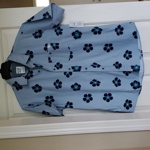 ,Mens Reverse Thread's Frenzy Mystic Blue Cotton Short Sleeve Shirt Size XL XXL